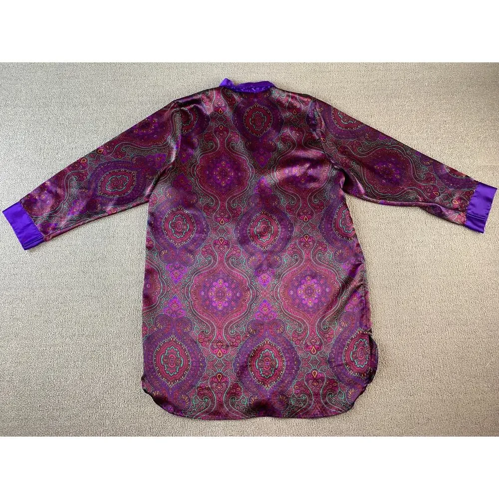 Vtg Victoria's Secret Night Shirt Gold Label Long Sleeve Paisley‎ Purple Medium
